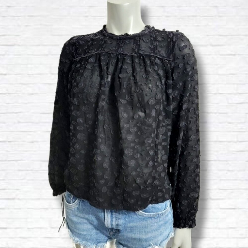 Aritzia X Wilfred Black Lourdes Collared Long Sleeve Sheered Blouse Size S - Picture 2 of 13